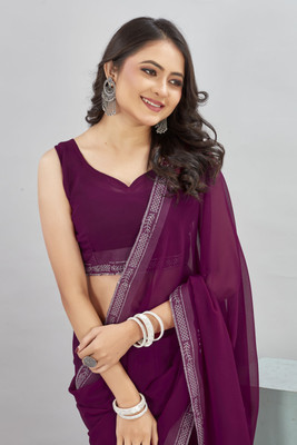 PremVastra Solid/Plain Bollywood Georgette Saree(Purple)