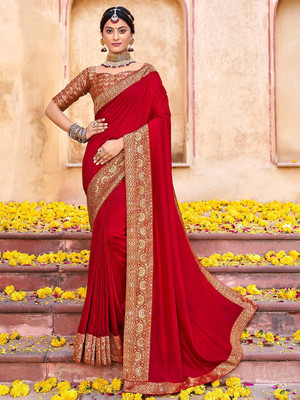 ANOUK Embellished Bollywood Silk Blend Saree(Red)