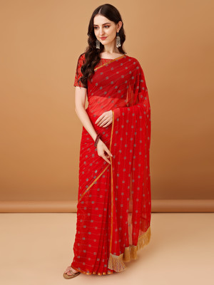 DIVYASHAKTI FASHION Embellished Daily Wear Chiffon Saree(Red)