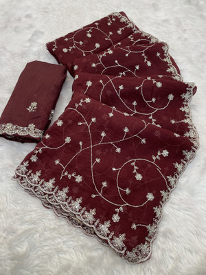 BELLETRENDZ Embroidered Bollywood Jimmy choo Saree(Maroon)