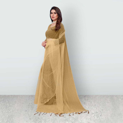 BHAGWATI ART Self Design Bollywood Net Saree(Beige)