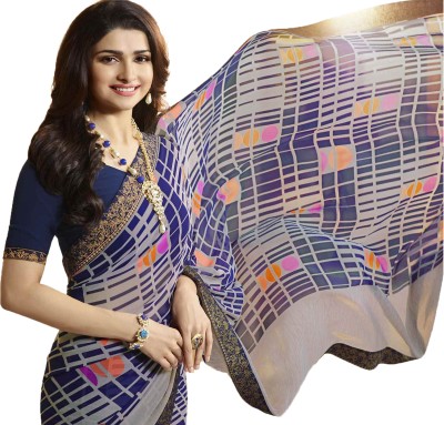 VIRHAN Printed Bollywood Georgette Saree(Blue)