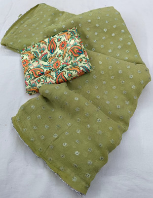 Dhanlaxmi CreationLLP Woven, Dyed, Solid/Plain Bollywood Georgette Saree(Light Green)