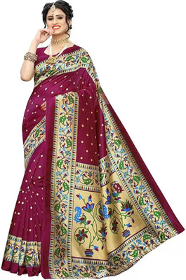 Grubstaker Printed Bollywood Art Silk Saree(Purple)
