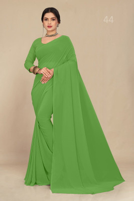 STAVA CREATION Solid/Plain Daily Wear Georgette Saree(Light Green)