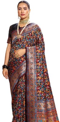 SANSKRITIS Printed Kanjivaram Pure Silk Saree(Black)