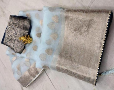 Kavita Creation Self Design Bollywood Organza Saree(Blue)