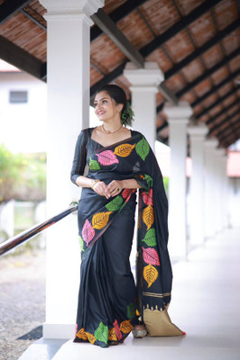Anjaneya Sarees Woven Banarasi Silk Blend Saree(Black)