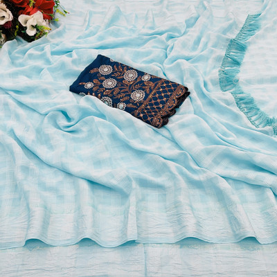 saanvi Self Design Bollywood Chiffon Saree(Light Blue)