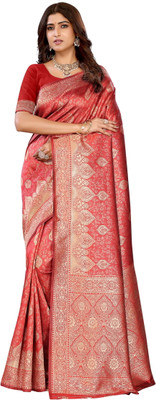Divastri Printed Banarasi Silk Blend Saree(Red)