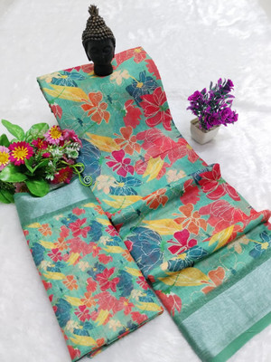 Gajal Digital Print Kanjivaram Pure Cotton, Cotton Linen Saree(Multicolor)
