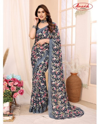 Anand Sarees Geometric Print Bollywood Georgette Saree(Grey)