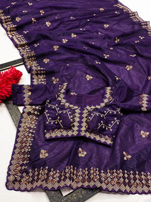 Var Vadhu Embroidered Bollywood Net Saree(Blue)