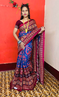 ARTFULTHREADS Printed, Graphic Print Sambalpuri Pure Cotton Saree(Multicolor)