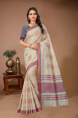 DORI DHAGA Solid/Plain Daily Wear Pure Cotton Saree(Cream)