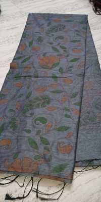 Tantikatha Printed Handloom Cotton Silk Saree(Grey)