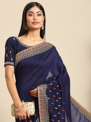 ANOUK Embellished Bollywood Silk Blend Saree(Dark Blue)