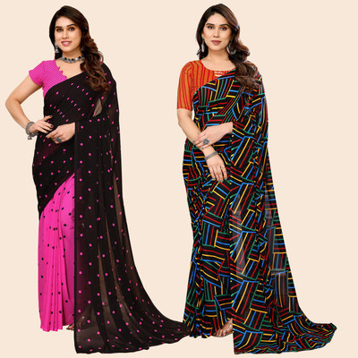 kashvi sarees Self Design, Printed Daily Wear Georgette Saree(Pack of 2, Pink, Black, Multicolor)