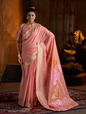 Divastri Printed Bollywood Linen Saree(Orange)