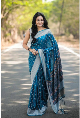 Muskan Collection Self Design Bollywood Art Silk Saree(Blue)
