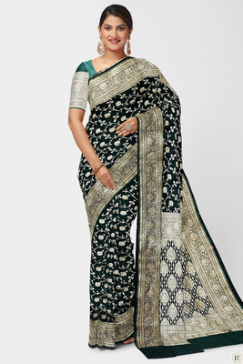 Miloz Blocked Printed Bollywood Georgette Saree(Dark Green)