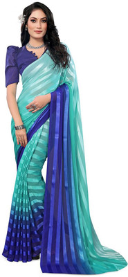 Moda Rapido Striped Daily Wear Satin Saree(Green)