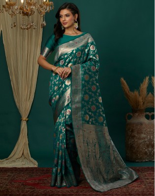 Satrani Woven Kanjivaram Silk Blend, Jacquard Saree(Green)