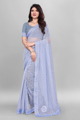 Aika Embellished Bollywood Lycra Blend Saree(Light Blue)