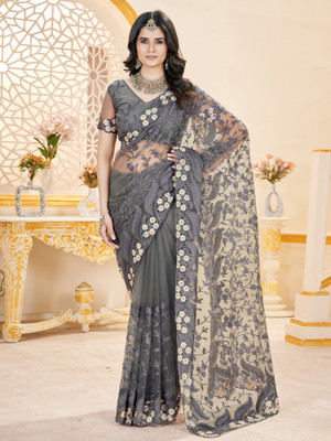 ANOUK Embroidered Bollywood Net Saree(Grey)