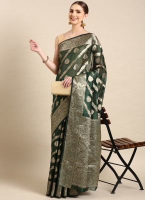 Divastri Woven Kanjivaram Organza Saree(Dark Green)