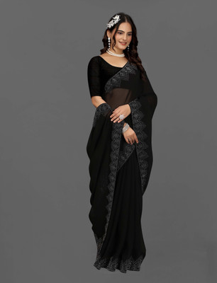 Harbhole Lace Border Printed Bollywood Georgette Saree(Black)