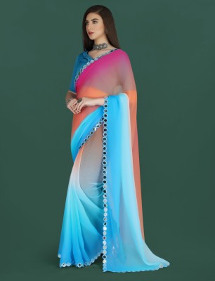 Blue Wish Printed Bollywood Cotton Silk Saree(Light Blue, Pink)