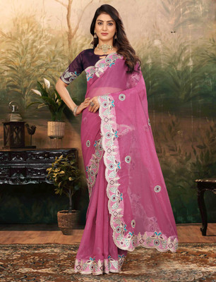 DRASHTI ART Embroidered Bollywood Satin Saree(Red)