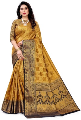 SERONA FABRICS Self Design, Printed, Embroidered, Woven Banarasi Jacquard, Cotton Silk Saree(Gold)