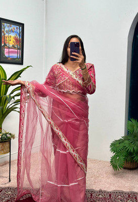 JASH ENTERPRISE Embroidered Bollywood Net Saree(Pink)
