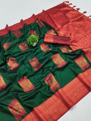 Manasvi Enterprise Woven Banarasi Art Silk, Pure Silk Saree(Dark Green)