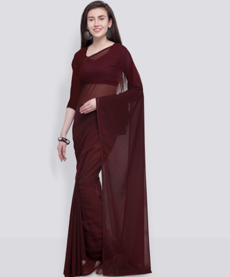 Anand Sarees Solid/Plain Bollywood Georgette Saree(Brown)