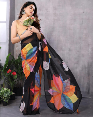 GAVUBAA Printed, Digital Print, Striped Bollywood Georgette Saree(Multicolor)