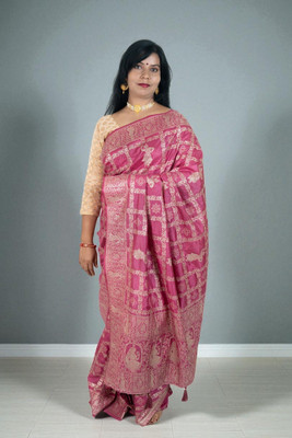 SnehaFashion Creation Woven Baluchari Silk Blend Saree(Pink)