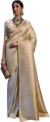 SWAMI STUDIO Self Design Banarasi Art Silk Saree(Cream)
