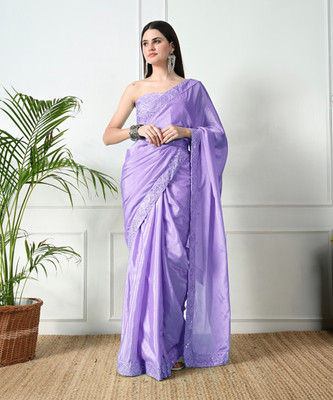 Mionas Embroidered Bollywood Chiffon Saree(Purple)