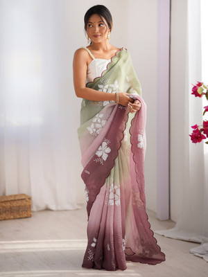 ANOUK Embellished Bollywood Chiffon Saree(Light Green)