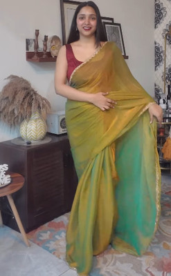 ShivGori Embroidered, Embellished Bollywood Jimmy choo Saree(Gold, Blue)