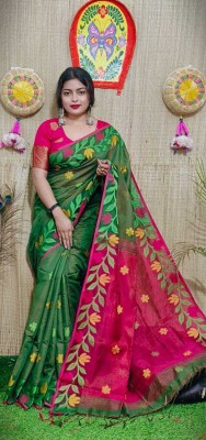 PRAVATI FASHION Woven Handloom Tissue Saree(Dark Green)