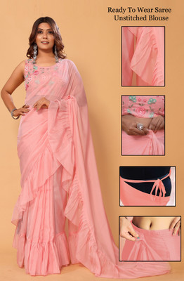 CHHELAJI Embroidered, Self Design, Solid/Plain Bollywood Organza Saree(Pink)