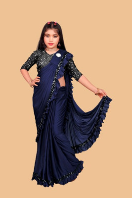 Julee Embellished Bollywood Lycra Blend Saree(Dark Blue)