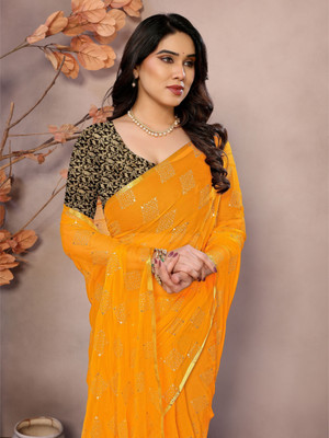 Ladymint Woven, Self Design, Embellished Baluchari Chiffon Saree(Gold)