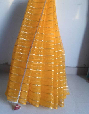 GoVika Self Design Bollywood Organza Saree(Yellow)