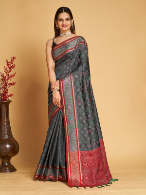 OFLINE SELECTION Woven Banarasi Pure Silk Saree(Grey)