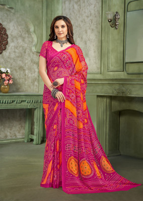 Tasrika Floral Print, Geometric Print, Digital Print, Printed Bollywood Chiffon Saree(Pink)